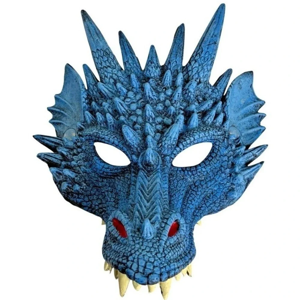 Animal Dragon Halloween Cosplay Costume Blue Red Mask Rubber like